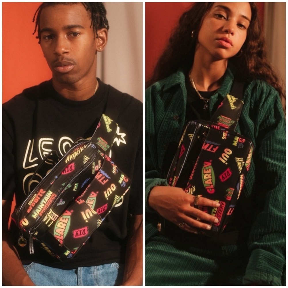 Clare V. The Hundreds Crossbody Bag Black Colorful
Graffiti Print